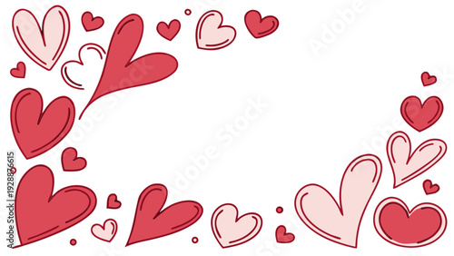 Romantic red heart background and frame design featuring a seamless pink vector pattern for a Valentine's Day wedding card illustration