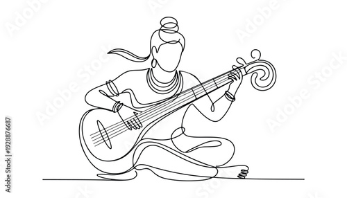 One continuous line illustration of an hindu god , isolated on white background.