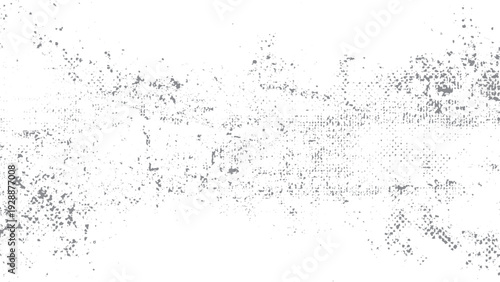 Monochrome dust and dirt grunge overlay. Aged rubbed texture with raster halftone effect. 