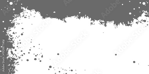 An abstract grunge ink splat background featuring a black paint splash texture and liquid spray droplets in a vector art illustration design element