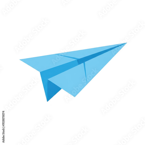 A vibrant blue paper airplane soaring against a white background isolated on transparent background
