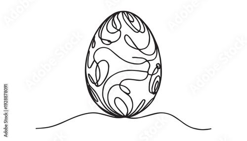 One continuous line illustration of an easter egg , isolated on white background.