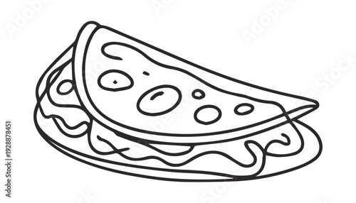 One continuous line illustration of an taco, isolated on white background.