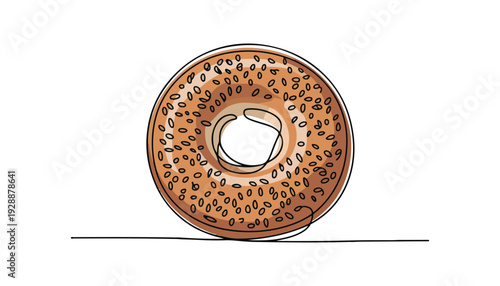 One continuous line illustration of an bagel, isolated on white background.
