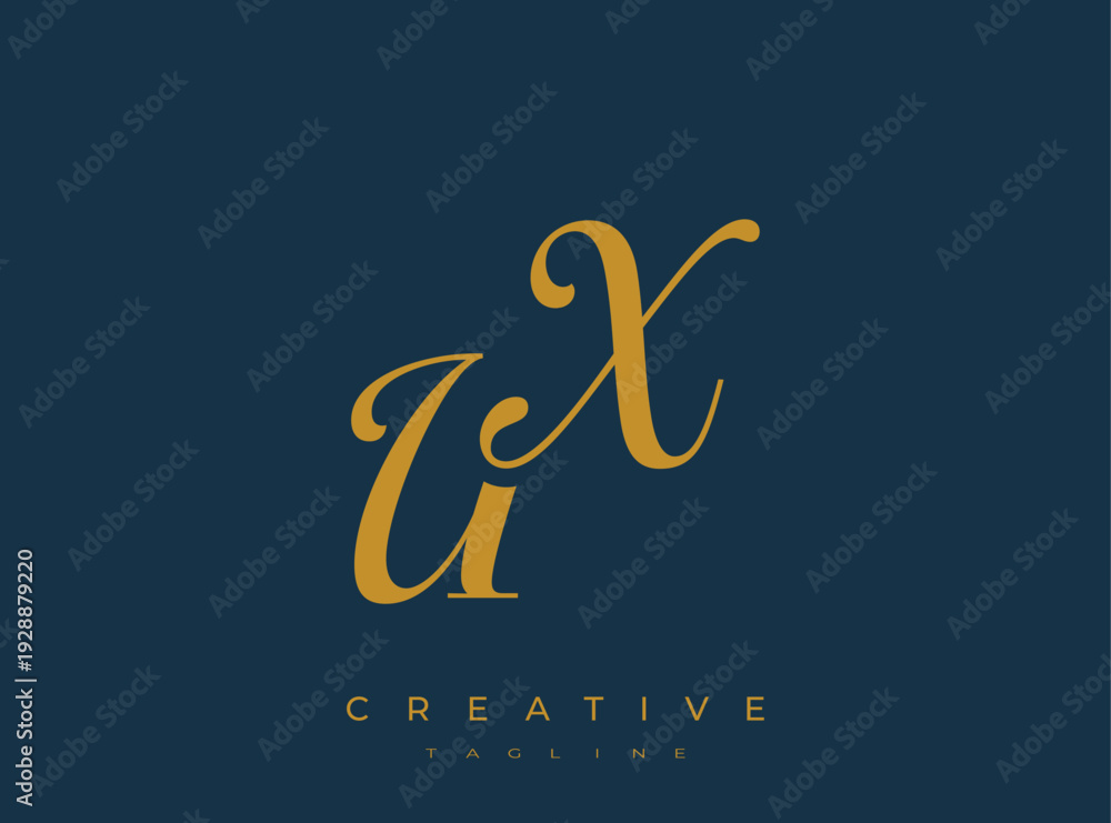 Fototapeta premium Elegant UX Monogram Logo for Creative Branding, Feminine Calligraphy, Luxury Script and Wedding Stationery Design