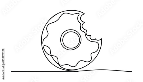 One continuous line illustration of an bagel, isolated on white background.