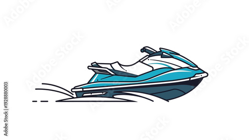 Dynamic illustration of a modern jet ski speeding across water, perfect for summer sports, exhilarating water recreation, and marine adventure themes