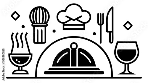 Elegant dining setup with chef's hat and fine wine