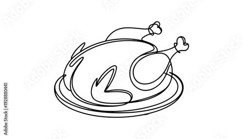 One continuous line illustration of an chicken, isolated on white background.