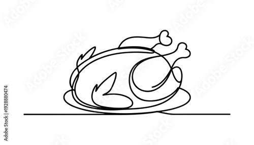 One continuous line illustration of an chicken, isolated on white background.