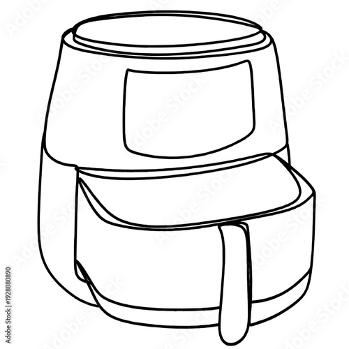 Minimalist one line drawing of an air fryer, modern electric oil-free cooker kitchen appliance illustration