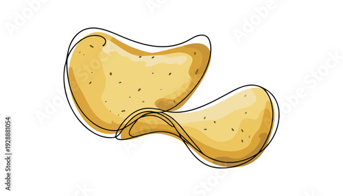 One continuous line illustration of an potato chips , isolated on white background.