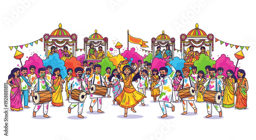 Joyful Holi Street Festival Dancers