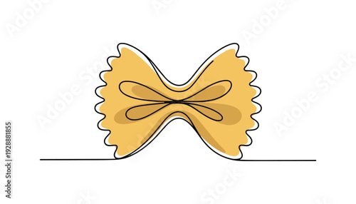 One continuous line illustration of an farfalle pasta, isolated on white background.