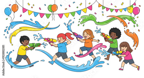 Joyful Kids Play With Colorful Water Pichkaris