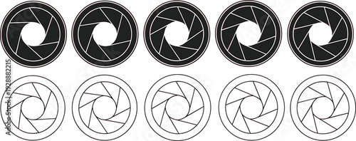 And camera aperture in two different styles black and white symbol camera lens aperture blades