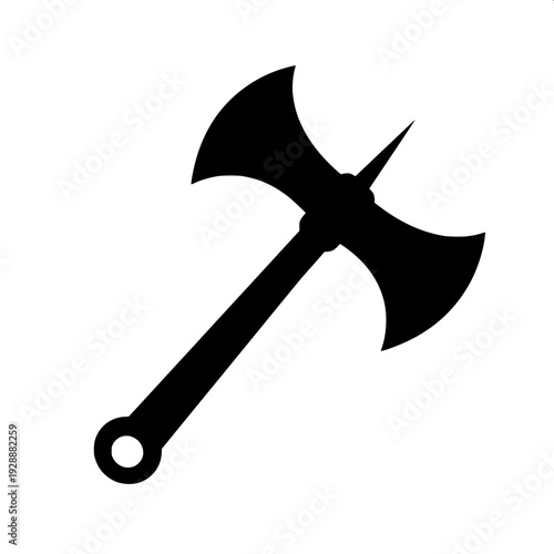 Battle axe silhouette collection, different handle and blade styles, monochrome black vector, minimal illustration