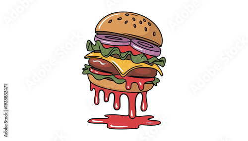 One continuous line illustration of an burger , isolated on white background.