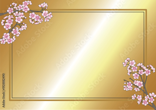 桜の花のフレーム（A4横・ゴールド）