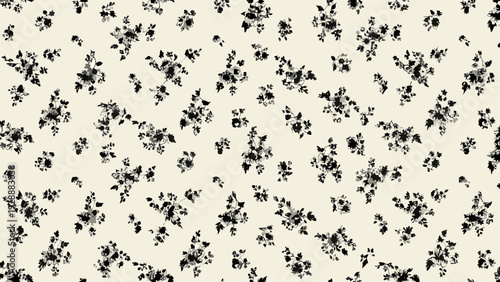 Delicate black floral pattern on a cream colored background