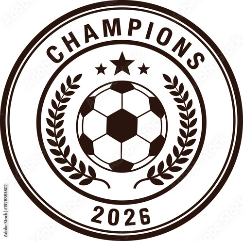 Brown circular logo with soccer ball and laurel wreaths soccer, football, league