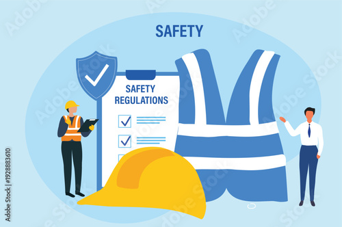 Safety first warning and awareness to prevent from accident at construction site vector illustration
