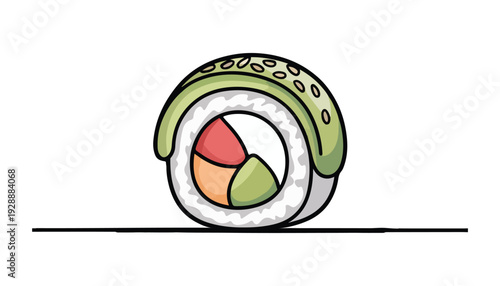 One continuous line illustration of an sushi, isolated on white background.