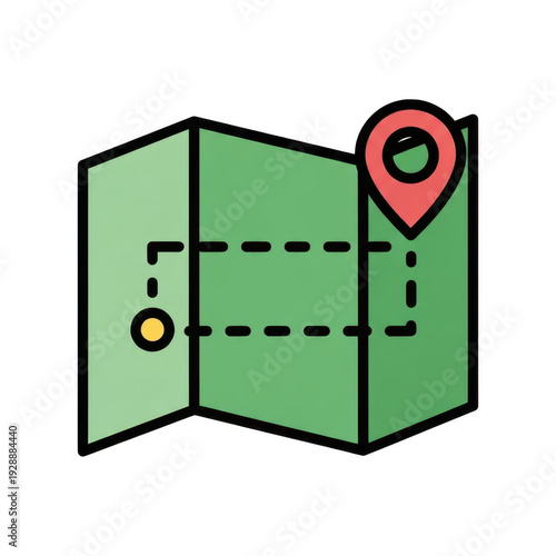 Green outdoor storage shed with a red location marker on top isolated on transparent background