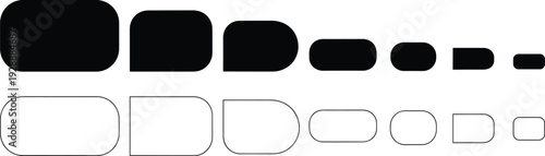 Set of and rounded rectangles in decreasing sizes arranged in two rows shapes geometric