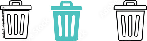 Three trash bins with one blue and two containers with lids garbage can waste container recycling bin