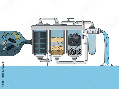 water pollution filtration illustration concept industrial natural