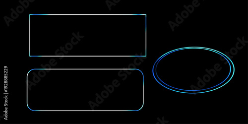 Glowing and glassy blue rectangle and circle  shape with dark blue background 