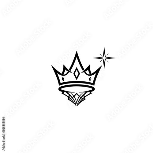 Elegant Stellar Crown Logo with Fluid Line Art and Regal Monochromatic Tones