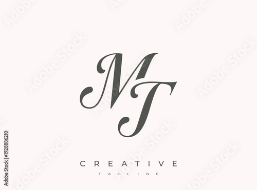Elegant MT Monogram Logo for Creative Branding, Feminine Calligraphy, Luxury Script and Wedding Stationery Design