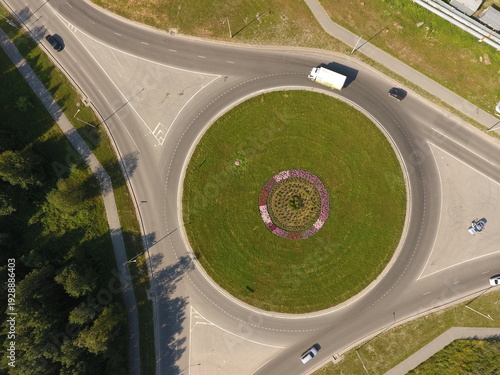 Wallpaper Mural Circular roundabout with green grass and flowers seen from above Torontodigital.ca