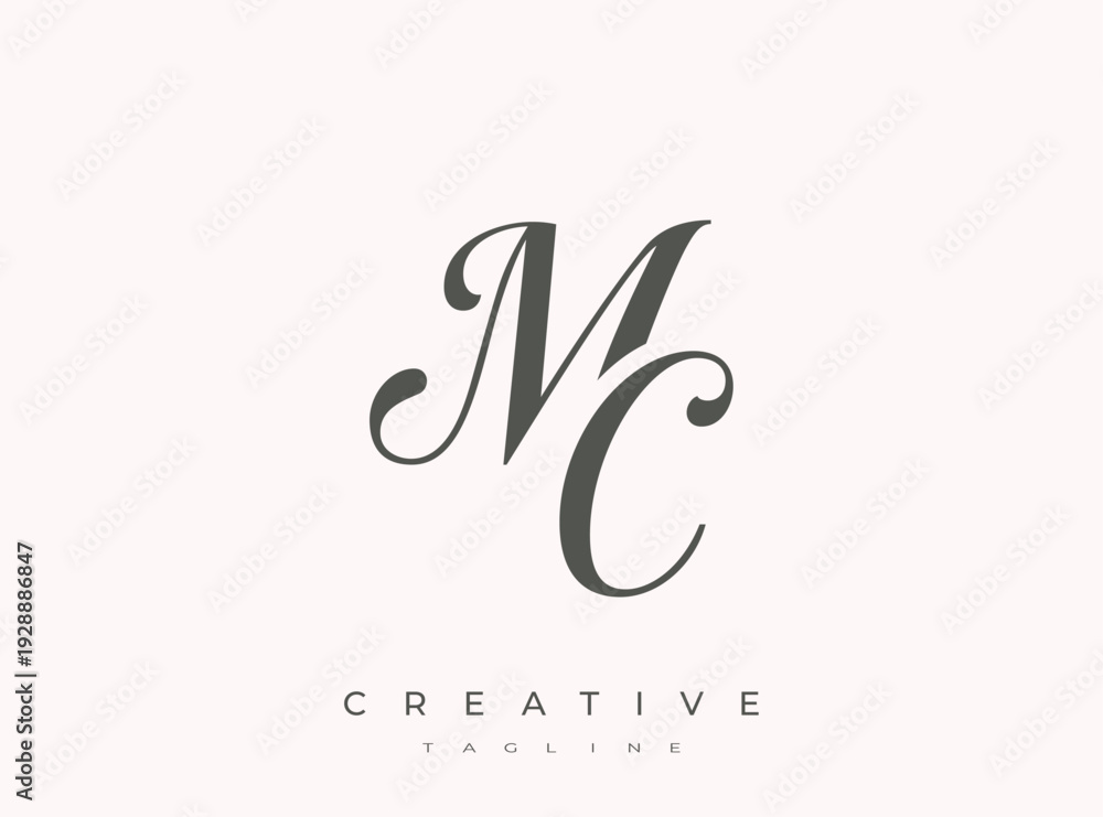 Obraz premium Elegant MC Monogram Logo for Creative Branding, Feminine Calligraphy, Luxury Script and Wedding Stationery Design