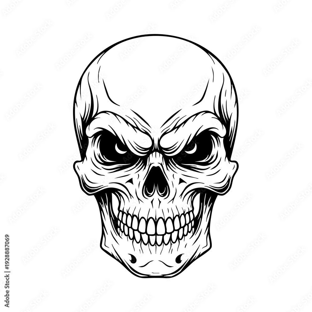 Fototapeta premium Menacing black and white illustration of a human skull.