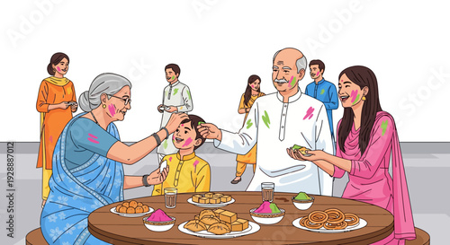 Indian Family Celebrating Holi Festival Joyfully