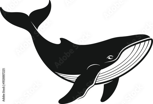 Stylized humpback whale silhouette with raised tail, dynamic motion pose, abstract marine vector illustration, symbolic ocean wildlife design concept
