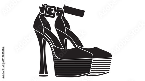 High Heel Shoe Illustration in Modern Minimalist Black and White Line Art for Fashion Design