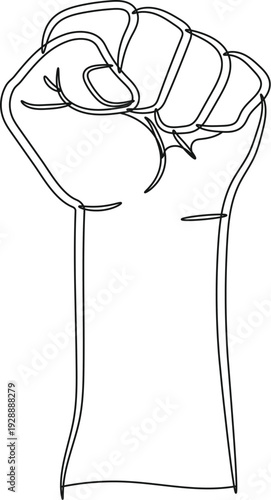 Raised fist symbol single line art illustration for protest and power concept isolated