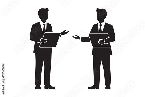 Businessman silhouette standing with laptop isolated on white background corporate concept