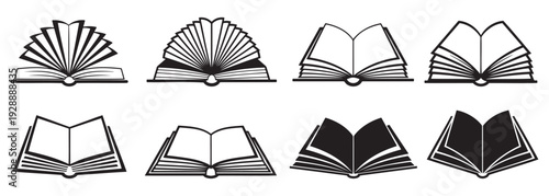 Open book silhouettes isolated on white background education knowledge illustration
