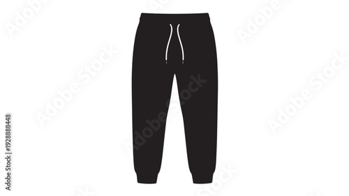 Black sweatpants with white drawstring in front view on white background for apparel mockup