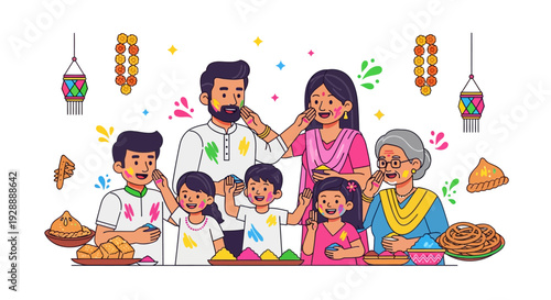 Multi Generational Family Holi Celebration