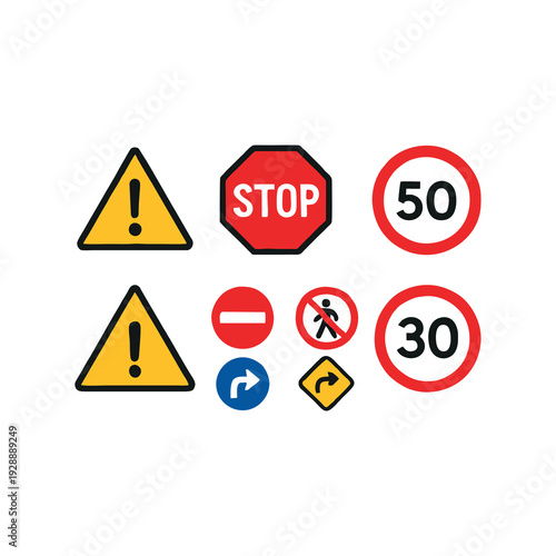Free Download Traffic Road Signs Collection Vector Illustration - GFXLoad