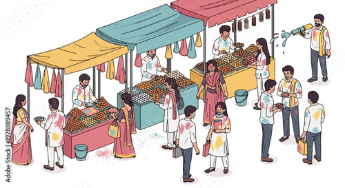 Vibrant Holi Street Market Festivities