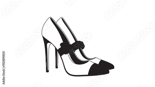 High Heel Shoe Elegant Design Black and White Stiletto Illustration Fashion Accessory