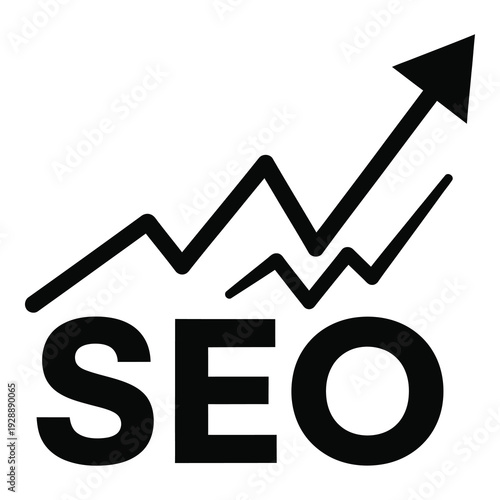 SEO optimization growth chart with arrow and text  business success concept icon