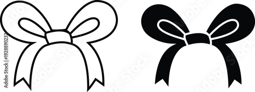 Two stylized black bows depicted in contrasting white and black line art designs